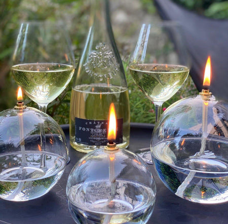 SET 3 LAMPES HUILE BOULE VERRE 